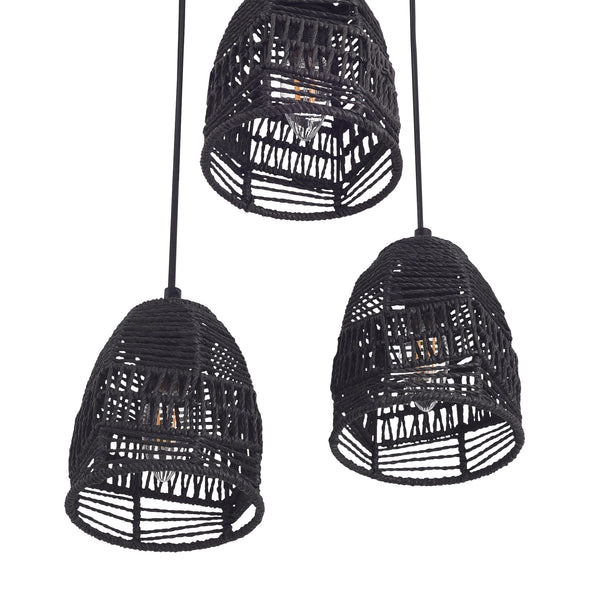 Hängeleuchte Andover Metall+Rattan Schwarz [lux.pro]
