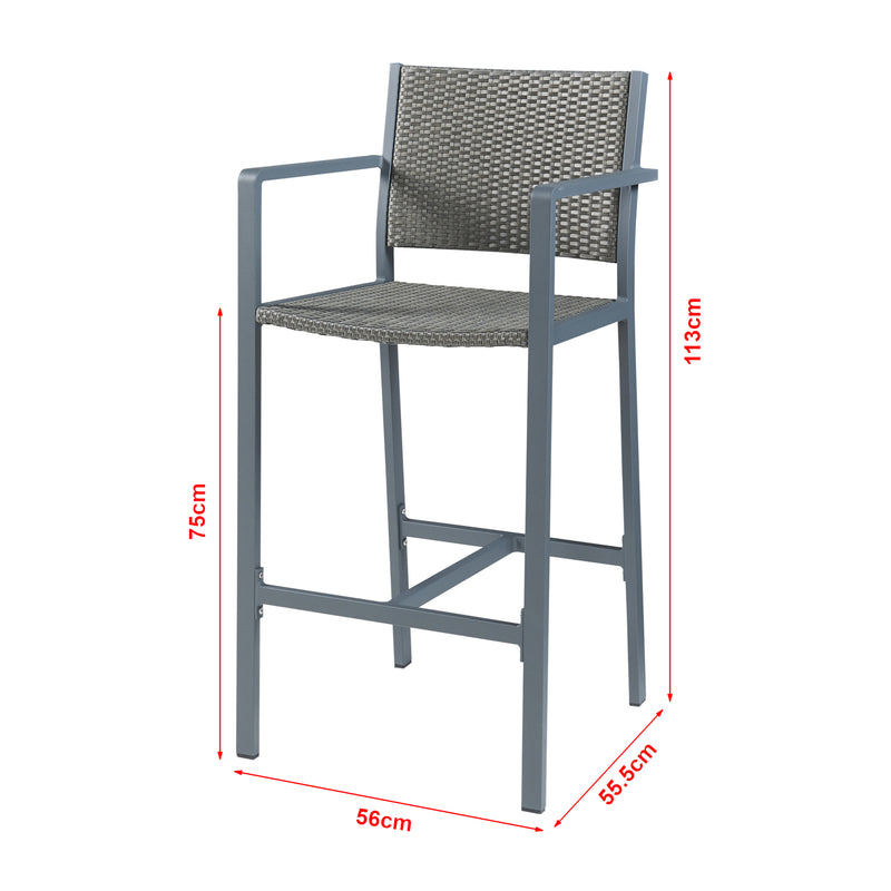 Croquis coté Lot de 2 tabourets de bar pour extérieur Avise hauteur d'assise 75 cm anthracite gris foncé casa.pro