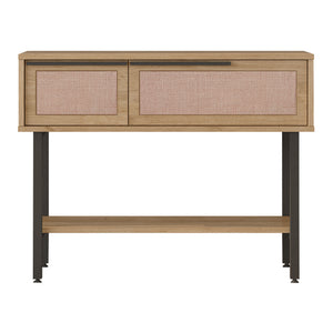Table console Kvænangen 100 x 30 x 76 cm effet chêne aspect rotin noir [en.casa]