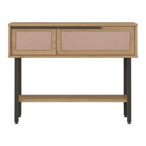 Table console Kvænangen 100 x 30 x 76 cm effet chêne aspect rotin noir [en.casa]
