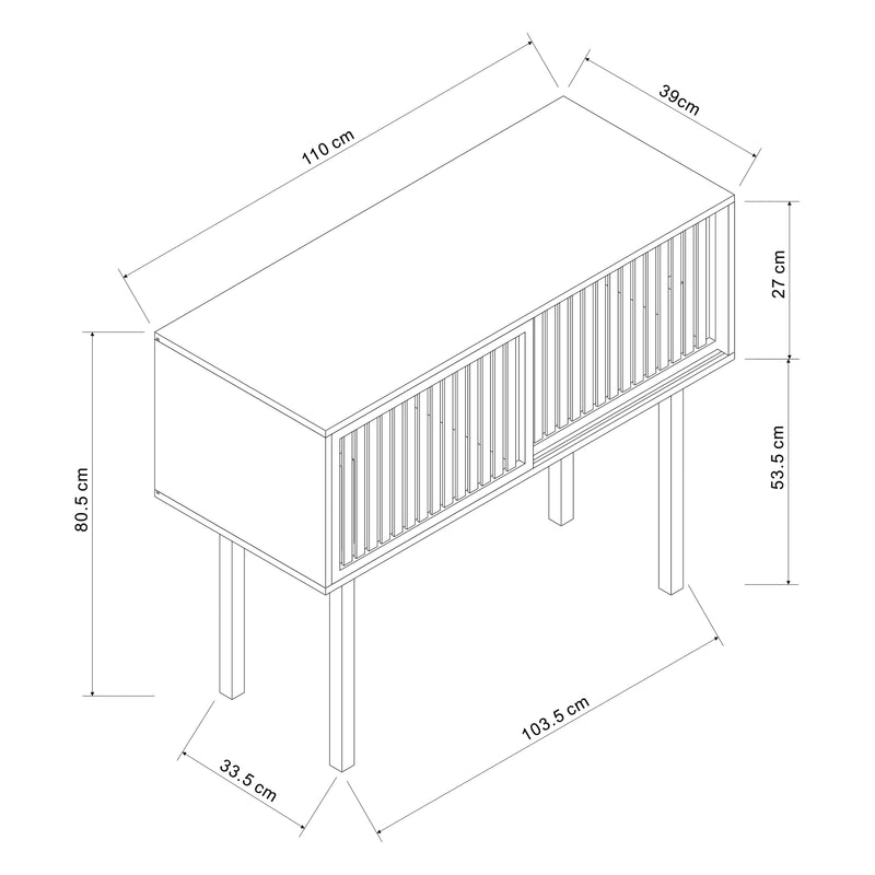 Croquis coté Table console Ørland bambou 110 x 39 x 81 cm naturel [en.casa]