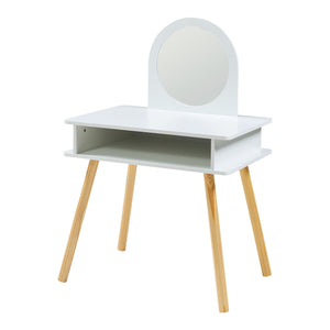 Set Ovanåker di Tavolo da Trucco e Sgabello per Cameretta - Bianco/Naturale [en.casa]