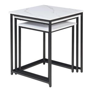 Lot de 3 tables basses gigognes Trollhättan noir effet marbre blanc [en.casa]