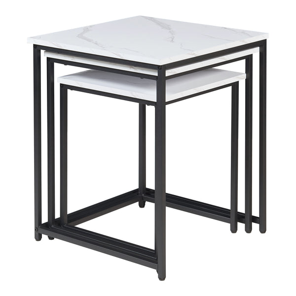 Lot de 3 tables basses gigognes Trollhättan noir effet marbre blanc [en.casa]