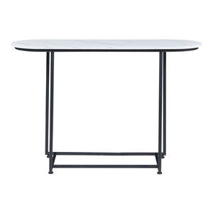 Tavolo a Consolle Nordfron con Piano Ellittico 120 x 40 x 75 cm - Effetto Marmo Bianco [en.casa]