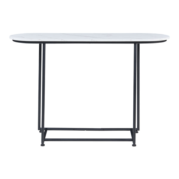 Tavolo a Consolle Nordfron con Piano Ellittico 120 x 40 x 75 cm - Effetto Marmo Bianco [en.casa]