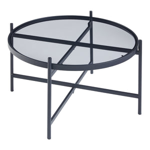 Set Lier di 2 Tavolini con Piano Rotondo in Vetro Temperato - Nero [en.casa]