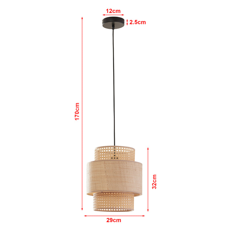 Croquis coté Suspension Biggar E27 Ø 29 cm noir aspect rotin lux.pro