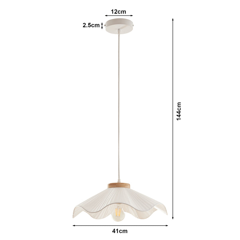 Schizzo in scala Lampada a Sospensione Broadway con Paralume a Cono Ondulato Ø41 cm Tessuto Bianco lux.pro