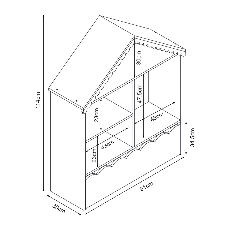 Schizzo in scala Scaffale Vestnes con 4 Vani Portaoggetti e Cassetto per Cameretta - Rosa/Bianco [en.casa]