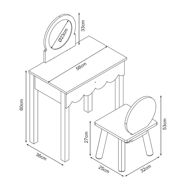 Table de maquillage pour enfants avec chaise Vestnes rose blanc [en.casa] 