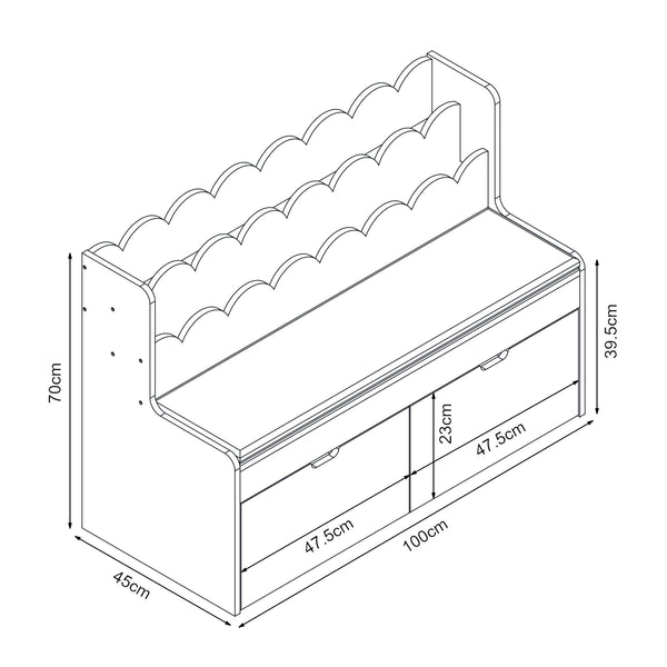Panca Vestnes con Scaffale e 2 Cassetti per Cameretta - Rosa/Bianco [en.casa]