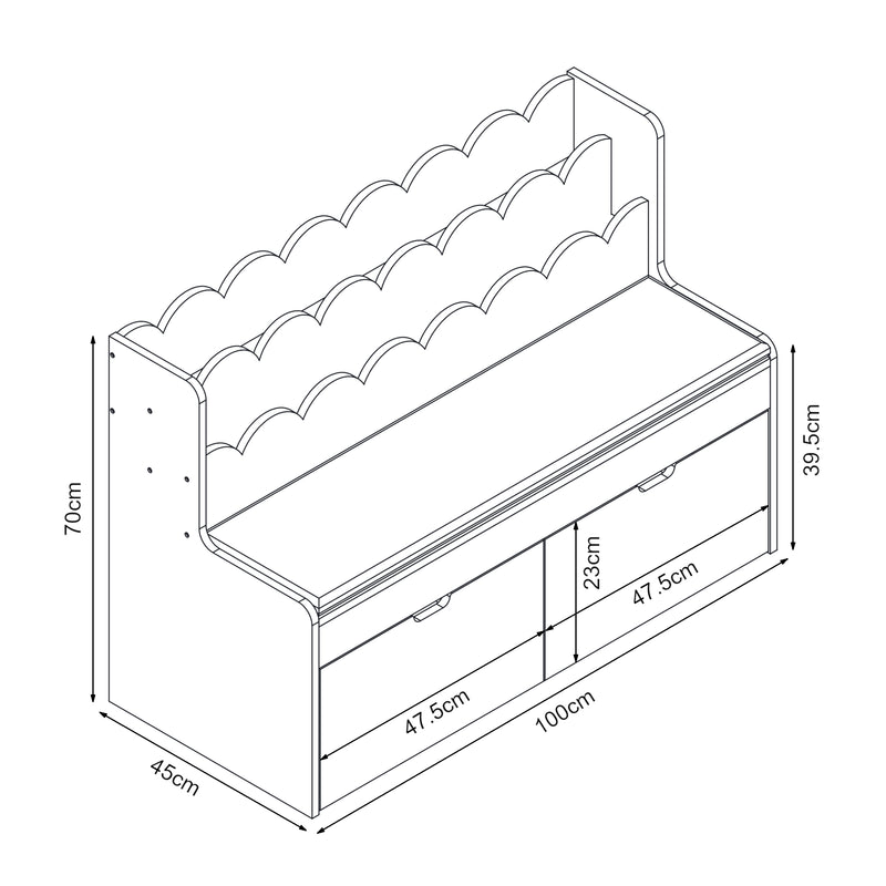 Schizzo in scala Panca Vestnes con Scaffale e 2 Cassetti per Cameretta - Rosa/Bianco [en.casa]