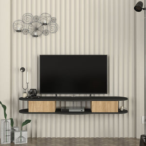 Meuble TV Nyskiri mural 150 x 35 x 19 cm anthracite / effet chêne [en.casa] 