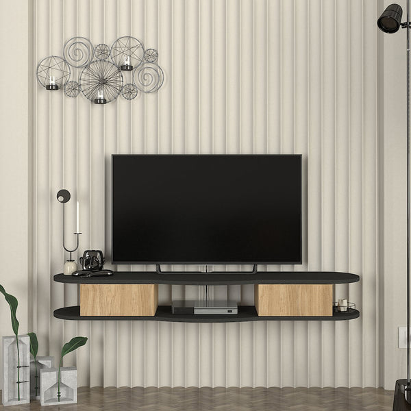 Meuble TV Nyskiri mural 150 x 35 x 19 cm anthracite / effet chêne [en.casa] 