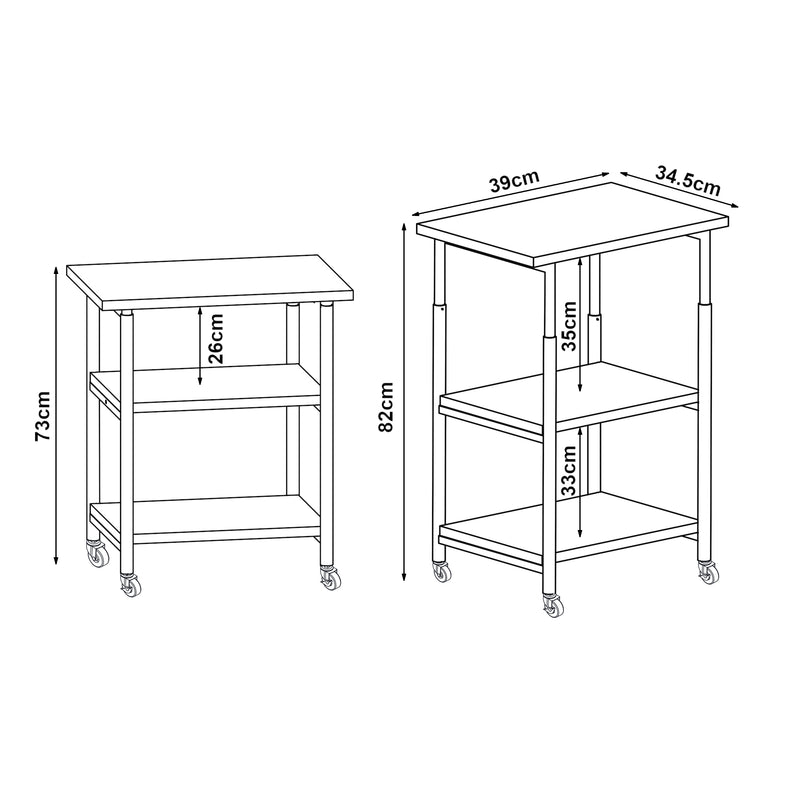 Maßskizze Rollbarer Druckertisch Janertu 82x39x35 cm Weiß [en.casa]