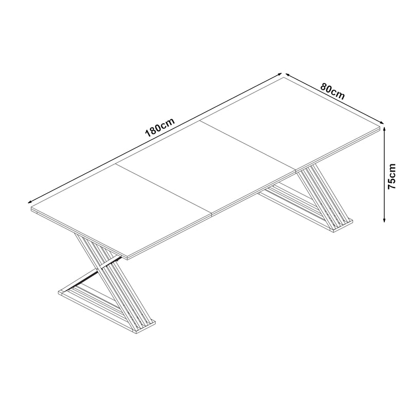 Croquis coté Table à manger Hujaari pour 6 personnes effet marbre blanc / doré [en.casa] 