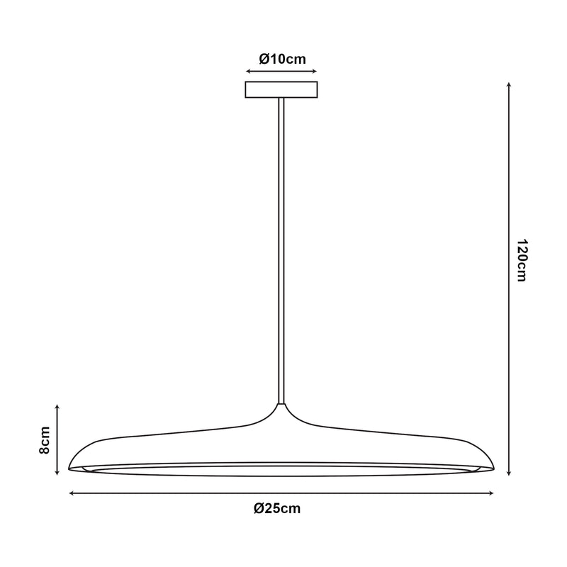 Croquis coté Suspension Oupilu avec LED intégrées 120 x 25 x 25 cm noir / blanc lux.pro