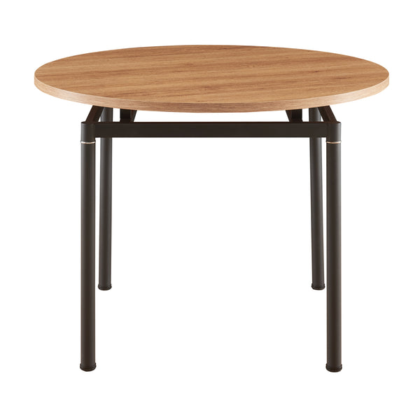 Set da Pranzo Hemnes Tavolo Rotondo Ø100 cm Effetto Rovere e 4 Sedie Tessuto Beige [en.casa]