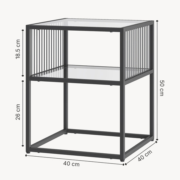 Table d’appoint Tronevn avec plateau en verre 50 x 40 x 40 cm noir [en.casa]
