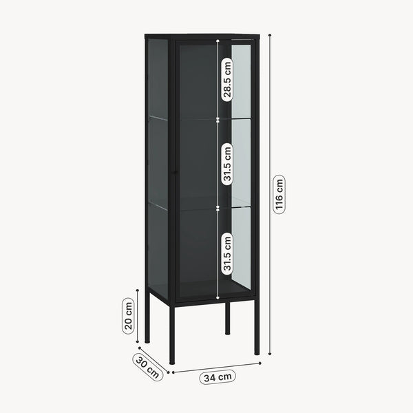 Armoire vitrine Borshavisa 116 x 34 x 30 cm acier noir [en.casa] 
