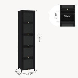 Mobile Vetrina Ostersund in Acciaio a 5 Ante e Scomparti 174 x 40 x 35 cm - Nero [en.casa]