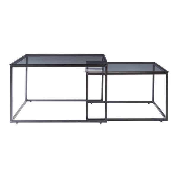 Set Tromlaslo di 2 Tavolini Sovrapponibili con Piano in Vetro Fumé Grigio [en.casa]