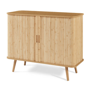 Mobile Contenitore Nordkapp con 2 Ante Scorrevoli in Bambù 100 x 40 x 80 cm - Color Naturale [en.casa]