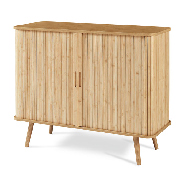 Mobile Contenitore Nordkapp con 2 Ante Scorrevoli in Bambù 100 x 40 x 80 cm - Color Naturale [en.casa]