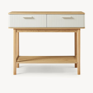 Tavolo a Consolle Ferrersp con 2 Cassetti e Ripiano 100 x 40 x 80 cm - Effetto Rovere / Avena Oatmeal [en.casa]