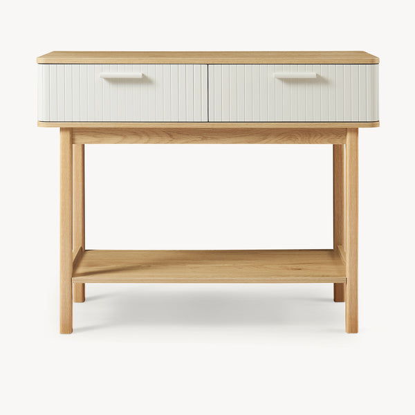 Tavolo a Consolle Ferrersp con 2 Cassetti e Ripiano 100 x 40 x 80 cm - Effetto Rovere / Avena Oatmeal [en.casa]