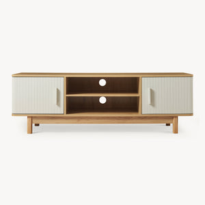Meuble TV Ferrersp avec 2 portes 140 x 40 x 45 cm effet chêne / couleur sable [en.casa] 