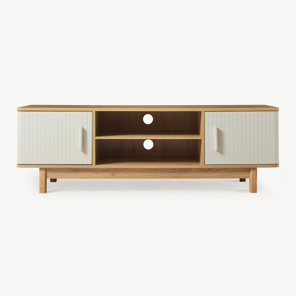 Meuble TV Ferrersp avec 2 portes 140 x 40 x 45 cm effet chêne / couleur sable [en.casa] 