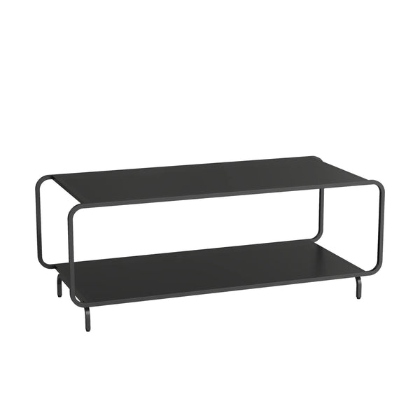 Tavolino da Salotto Færder in Acciaio con Doppio Ripiano 115x50x45 cm Nero opaco [en.casa]