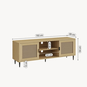 Meuble TV Lukhomso 152 x 40 x 54 cm effet chêne/ rotin [en.casa] 