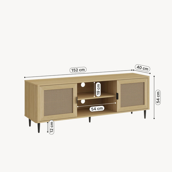 Meuble TV Lukhomso 152 x 40 x 54 cm effet chêne/ rotin [en.casa] 