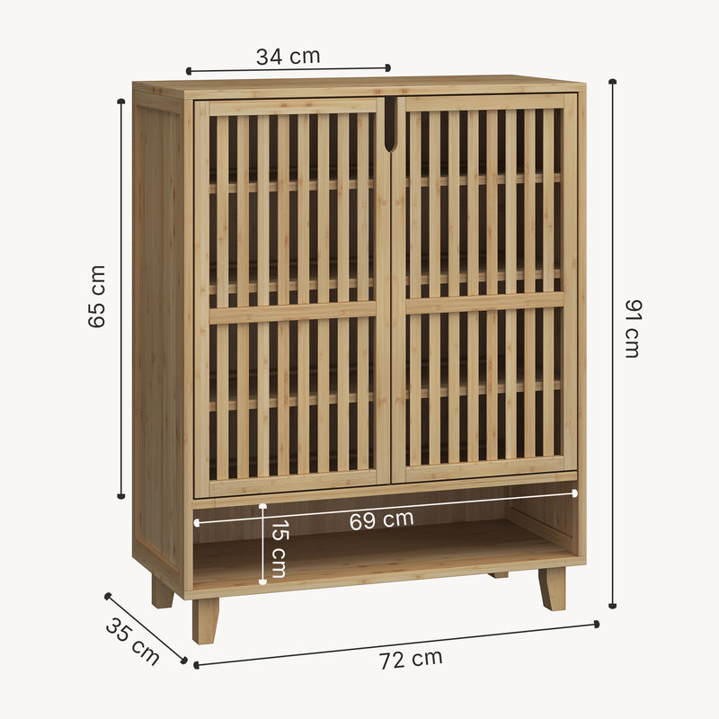 Schizzo in scala Scarpiera Sirgerg a 2 Ante e Vano Aperto Mobile Contenitore in Bambù Naturale 91 x 72 x 35 cm [en.casa]