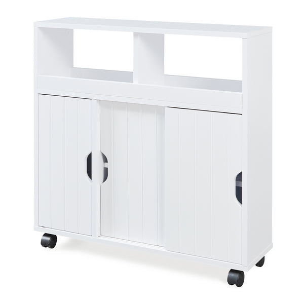 Armadietto Stretto Fadeskimma Mobile Contenitore con Rotelle e 3 Ante 72x70x20 cm Bianco [en.casa] 