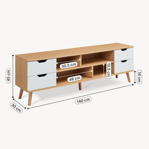 Meuble TV Bordkak 140 x 30 x 45 cm effet chêne blanc [en.casa] 