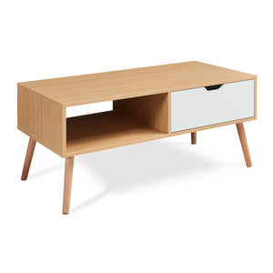 Table basse Bordkak avec tiroir 100 x 48 x 45 cm effet chêne blanc [en.casa]