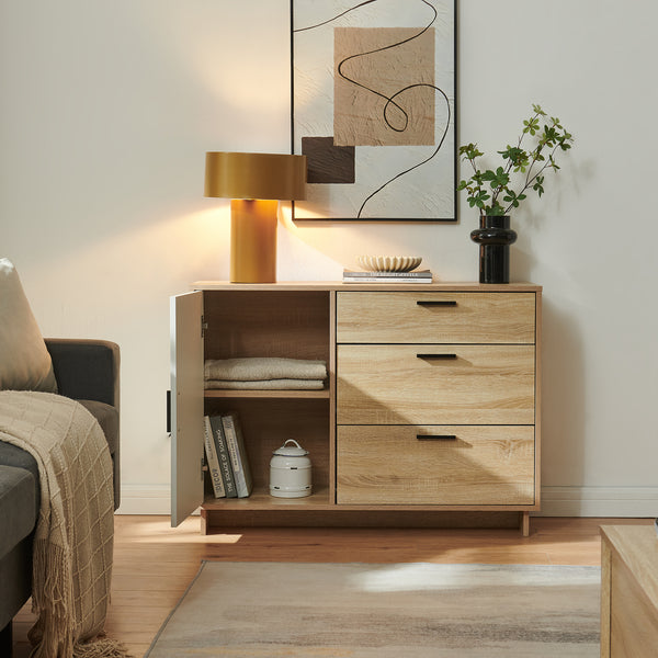 Commode Kenta 100 x 35 x 72 cm effet chêne sonoma blanc [en.casa]