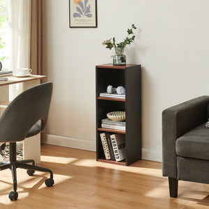 Scaffale da Terra Trond Libreria a 3 Scomparti Aperti 80 x 30 x 23 cm - Nero/Effetto Noce [en.casa]