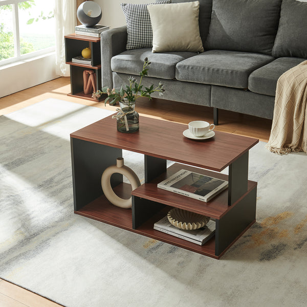 Table basse Trond 80x40x42 cm Noir/Noyer [en.casa]
