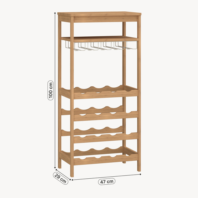 Schizzo in scala Scaffale Portabottiglie Fillby Cantinetta Vino 100 x 47 x 29 cm in Bambù Naturale [en.casa]