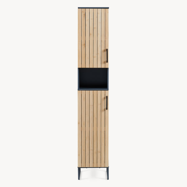 Armoire haute Svanes 170x30x30 cm Gris foncé/Naturel [en.casa]