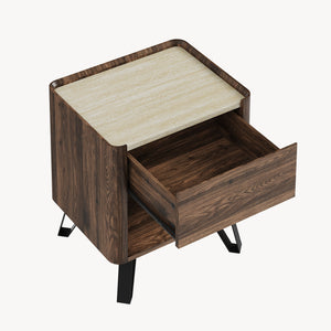 Nachttisch Trorlon 55x50x40 cm Walnussoptik/Travertin [en.casa]