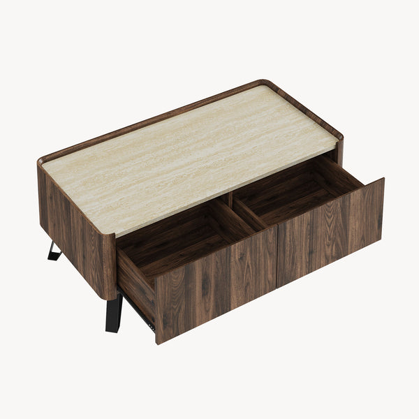 Table basse Trorlon 100 x 50 x 40 cm effet noyer / travertin [en.casa]