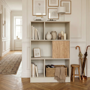 Libreria Karena 112x70x30 cm Bianco crema/effetto quercia [en.casa]