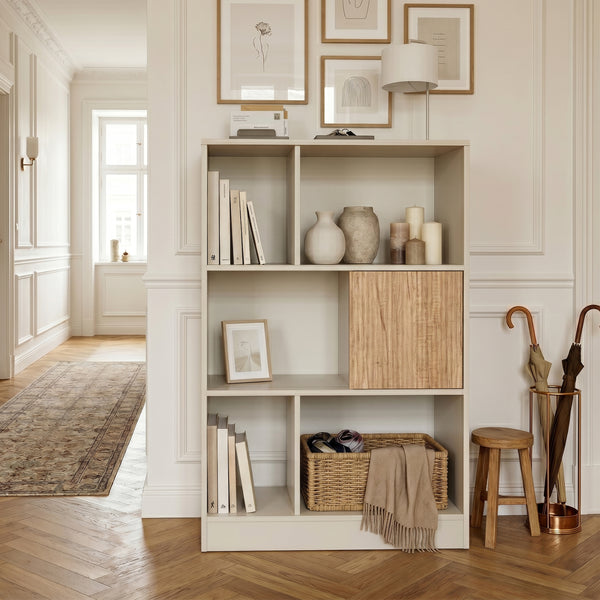 Libreria Karena 112x70x30 cm Bianco crema/effetto quercia [en.casa]