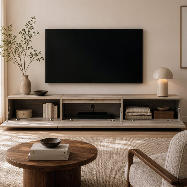 Meuble TV Kapipimso 194 x 31 x 37 cm effet chêne gris [en.casa]